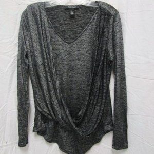 WHBM Long Sleeve Blouse Black Gray/Silver Sz M